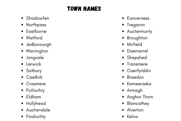 300+ town names, including funny, weird, cute, fantasy, cool, and small-town names.